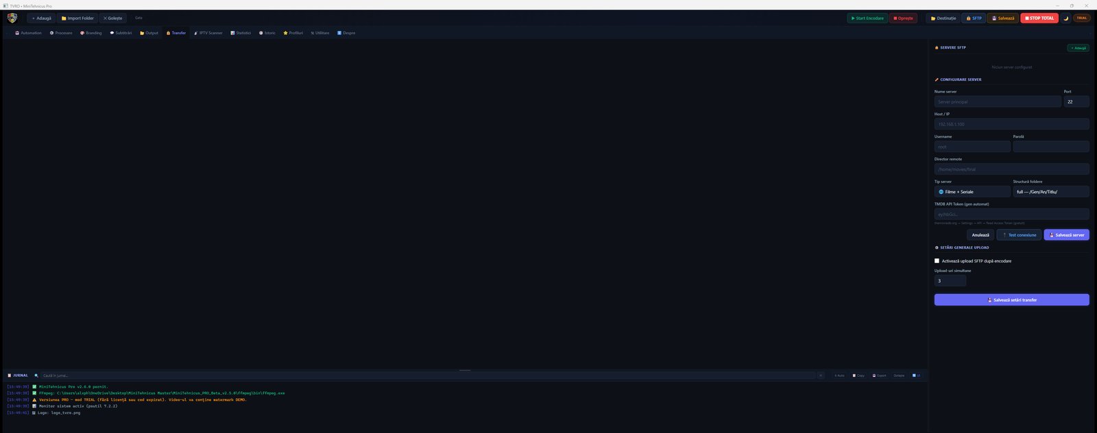 Tab Transfer — configurare server SFTP